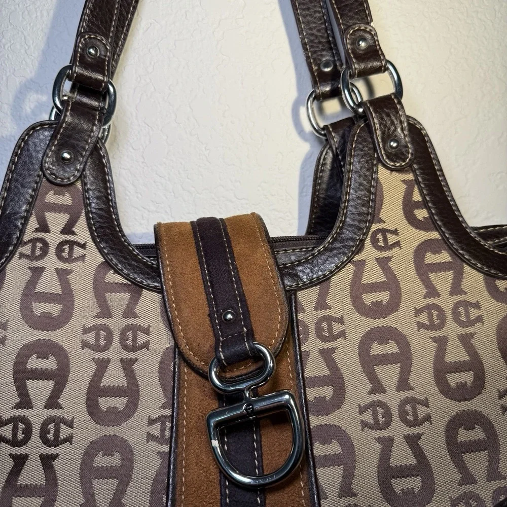 Etienne Aigner VTG‎ Brown Canvas Leather Signature Logo Satchel Handbag Purse
